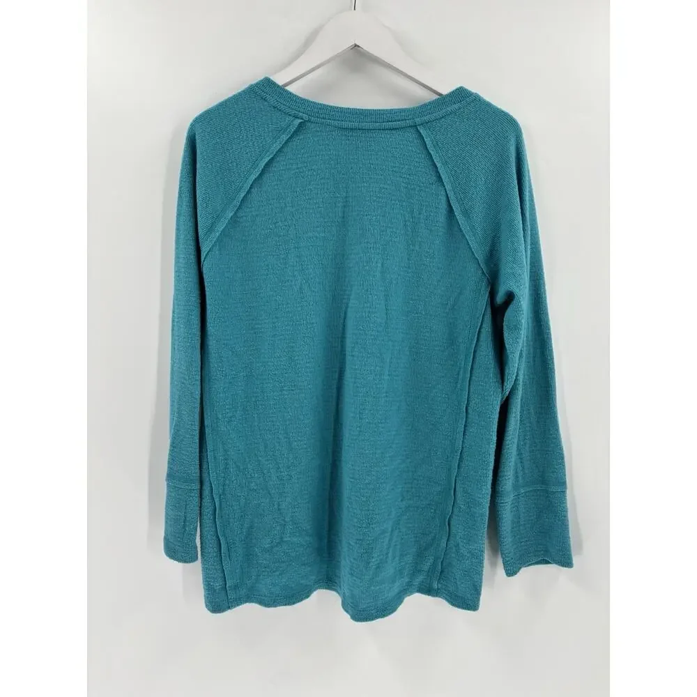 Wildfox Sweater Womens Medium Teal Blue V Neck Soft Knit Stretchy Pullover Top